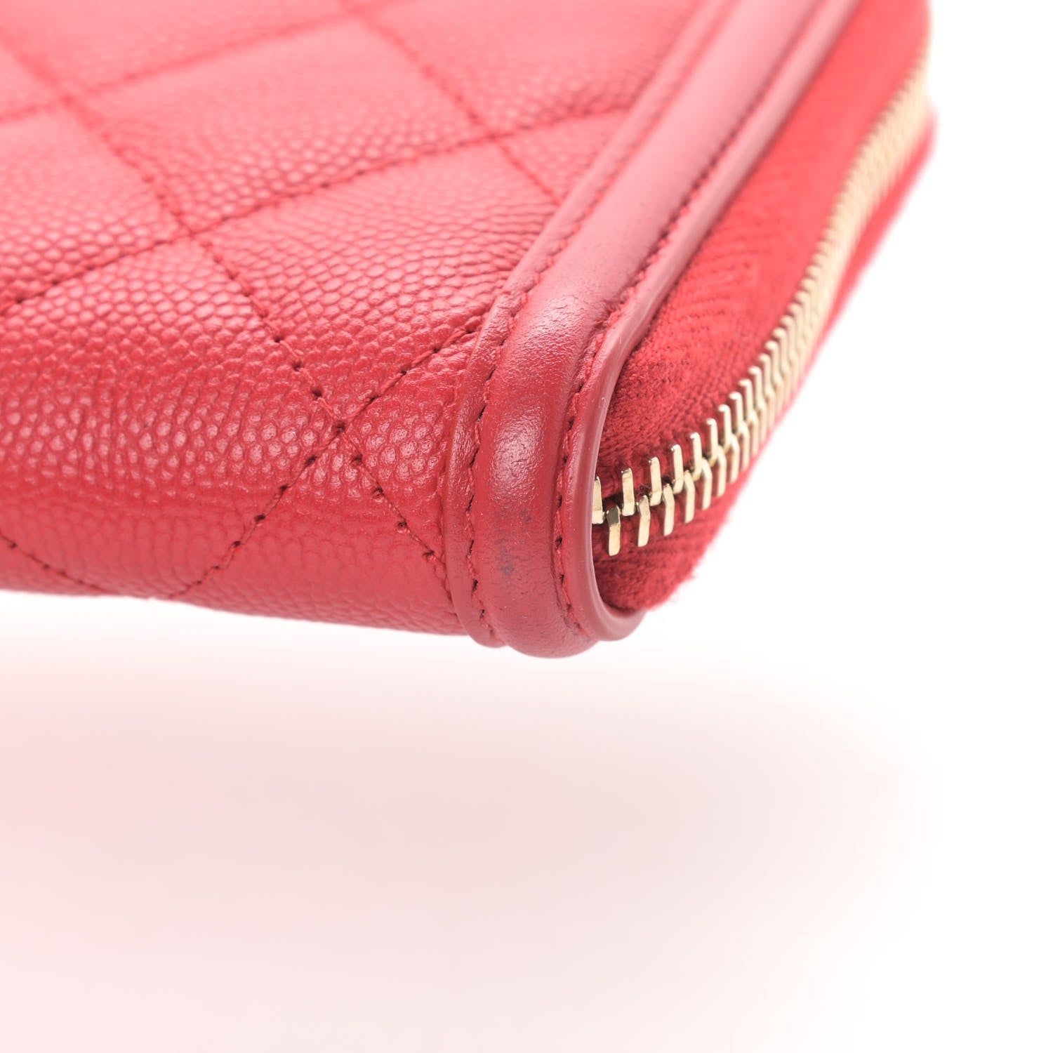 Chanel Caviar Quilted Filigree Zip Around Wallet Red 9 of 9