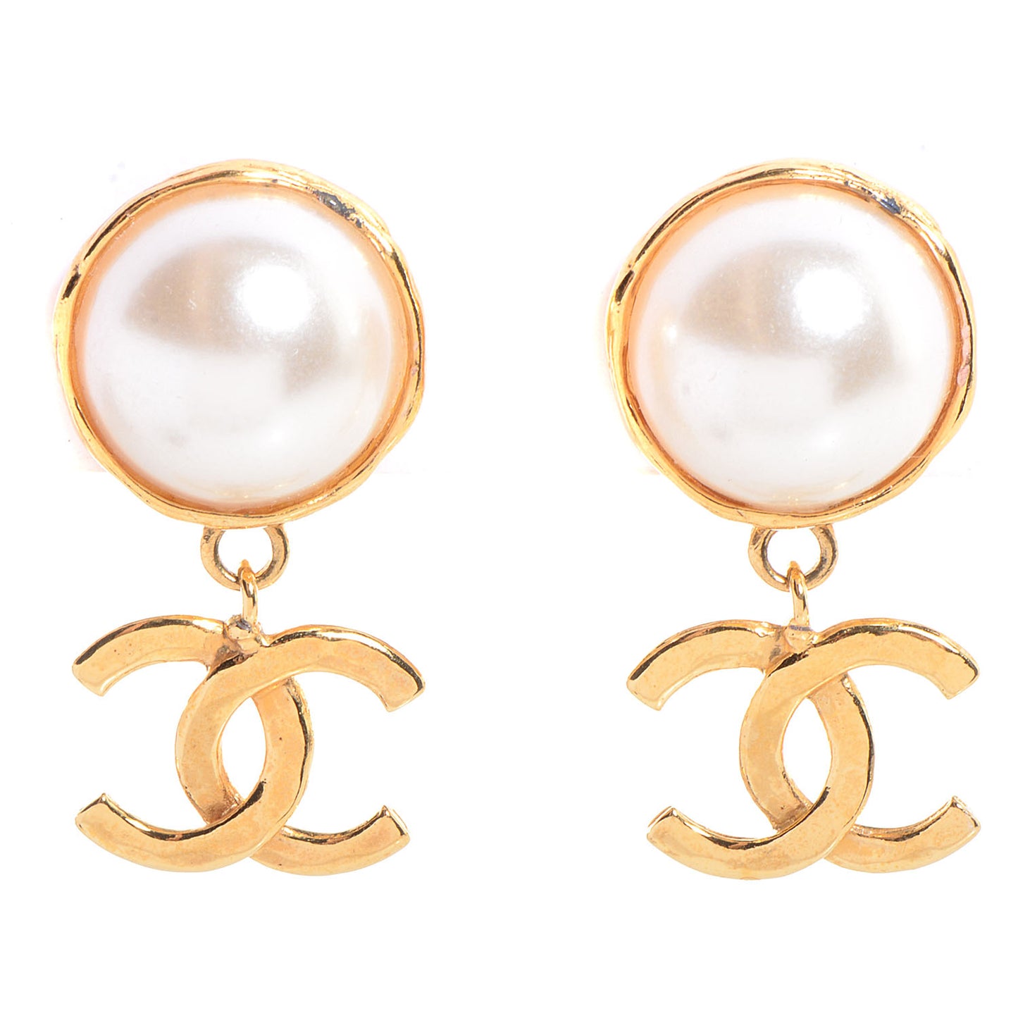 Pearl CC Drop Clip On Earrings Gold