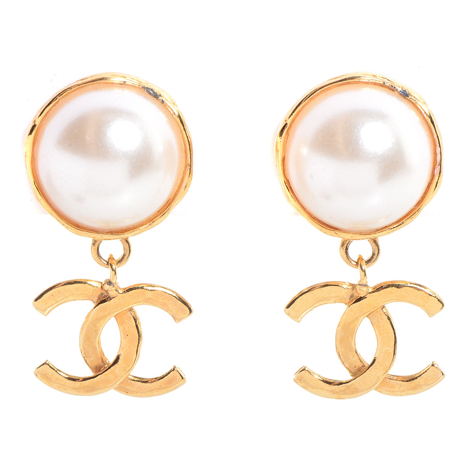 Chanel Pearl CC Drop Clip On Earrings Gold 1 of 5