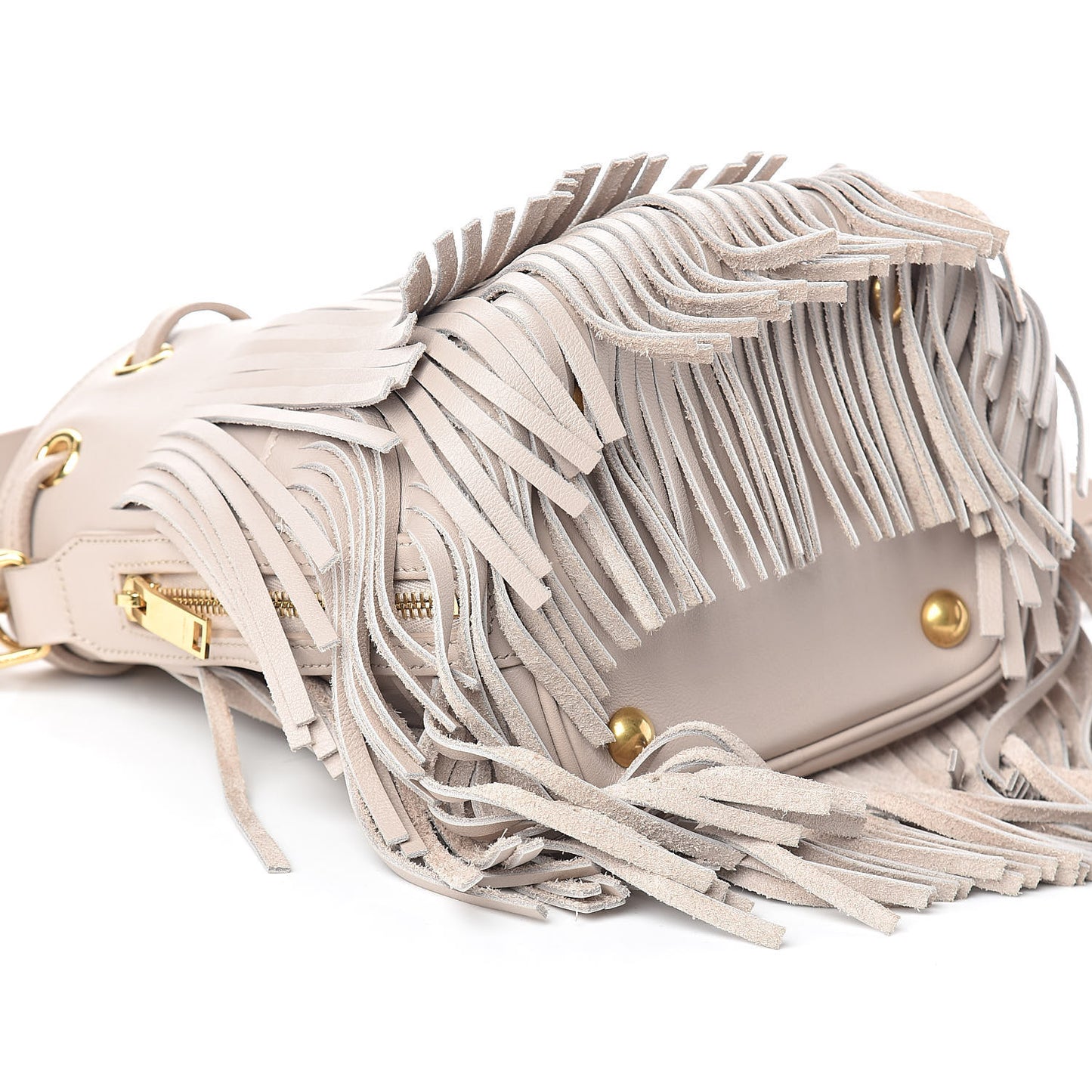 Calfskin Small Emmanuelle Fringe Bucket Bag Vintage White