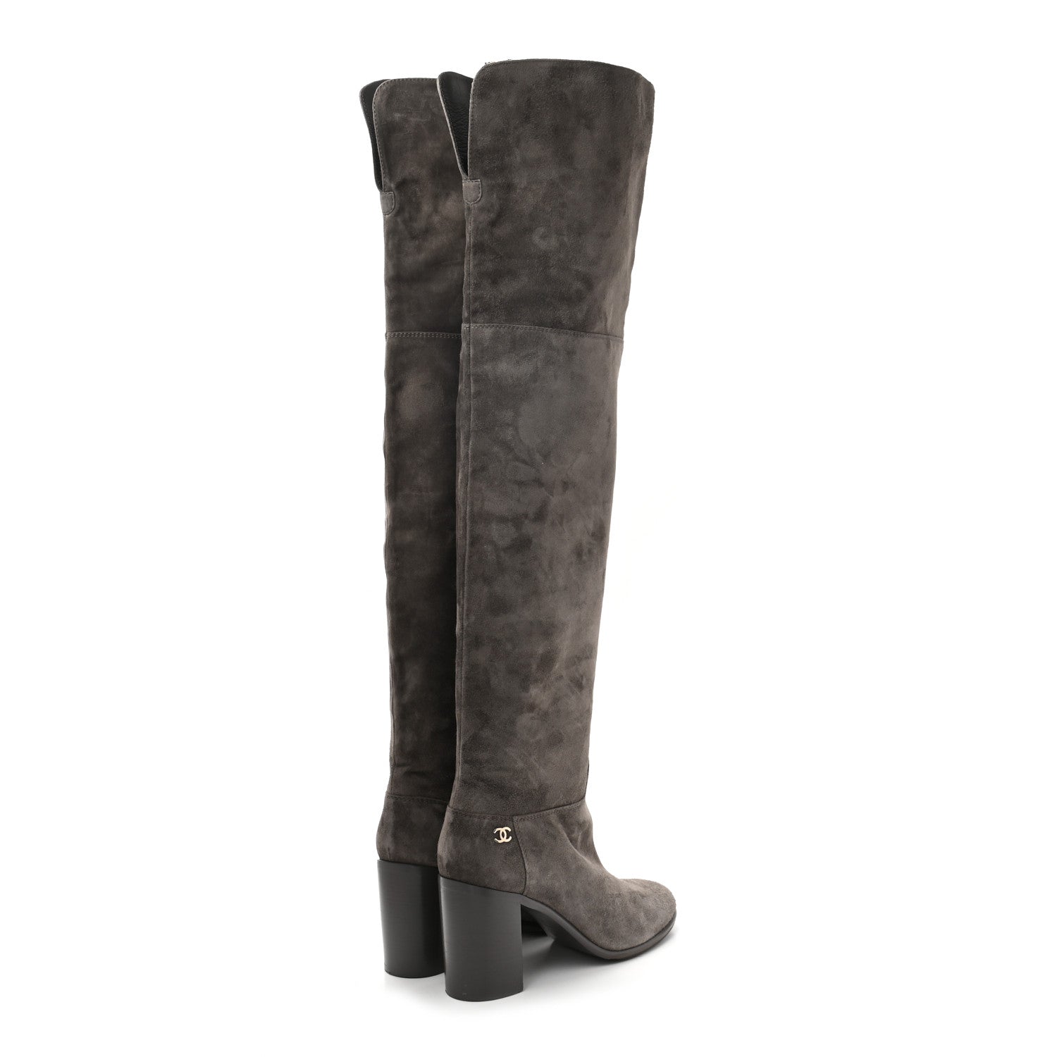 Chanel Suede Calfskin CC Over The Knee Boots 38 Grey 4 of 7