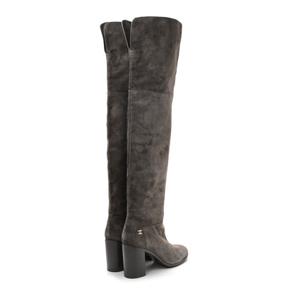 Chanel Suede Calfskin CC Over The Knee Boots 38 Grey 4 of 7