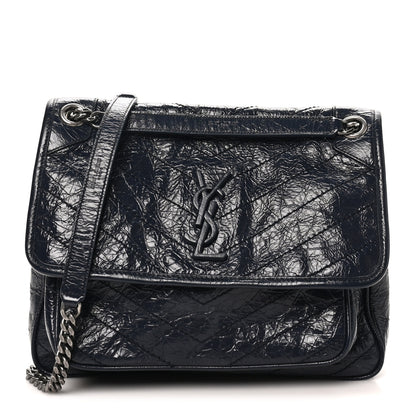 Saint Laurent Crinkled Calfskin Matelasse Monogram Medium Niki Chain Satchel Deep Marine 1 of 10