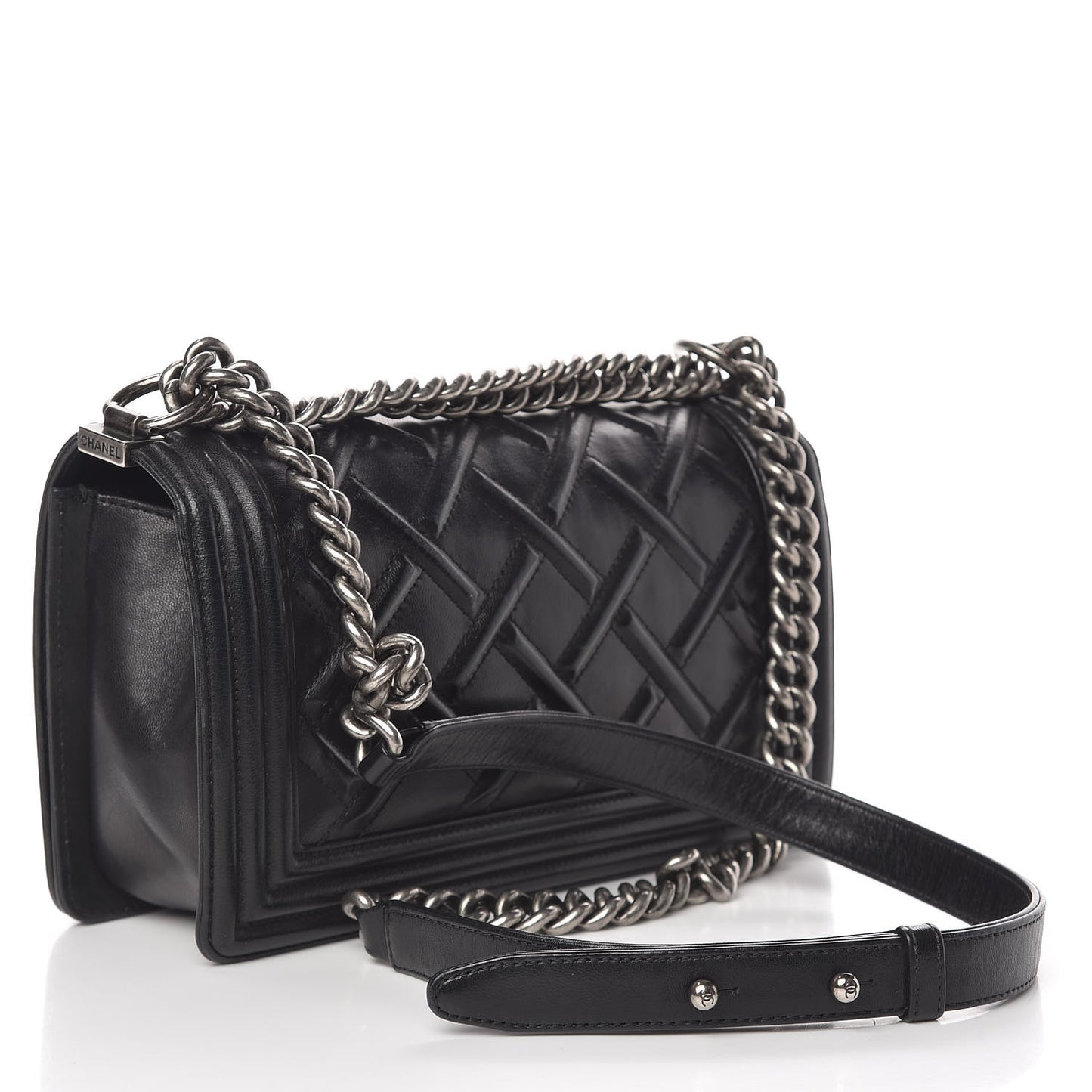 Lambskin Stitched Medium Boy Flap Black