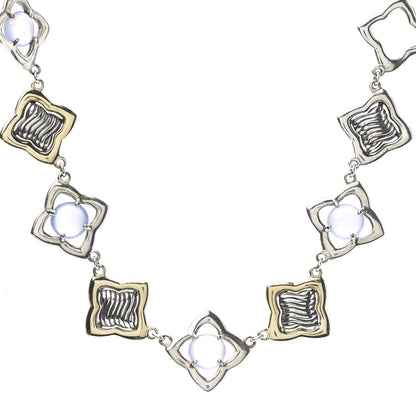 David Yurman Sterling Silver 18K Yellow Gold Chalcedony Quatrefoil Link Necklace 4 of 6