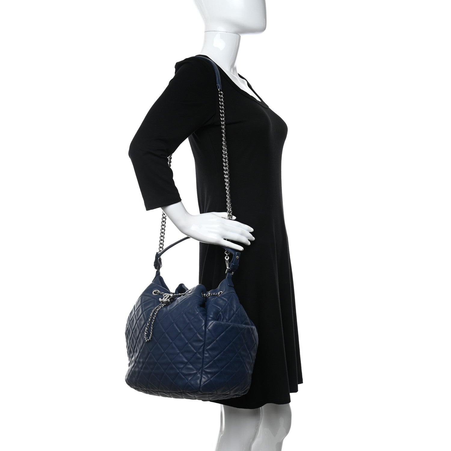Chanel Lambskin Quilted CC Chain Drawstring Tote Blue 2 of 9
