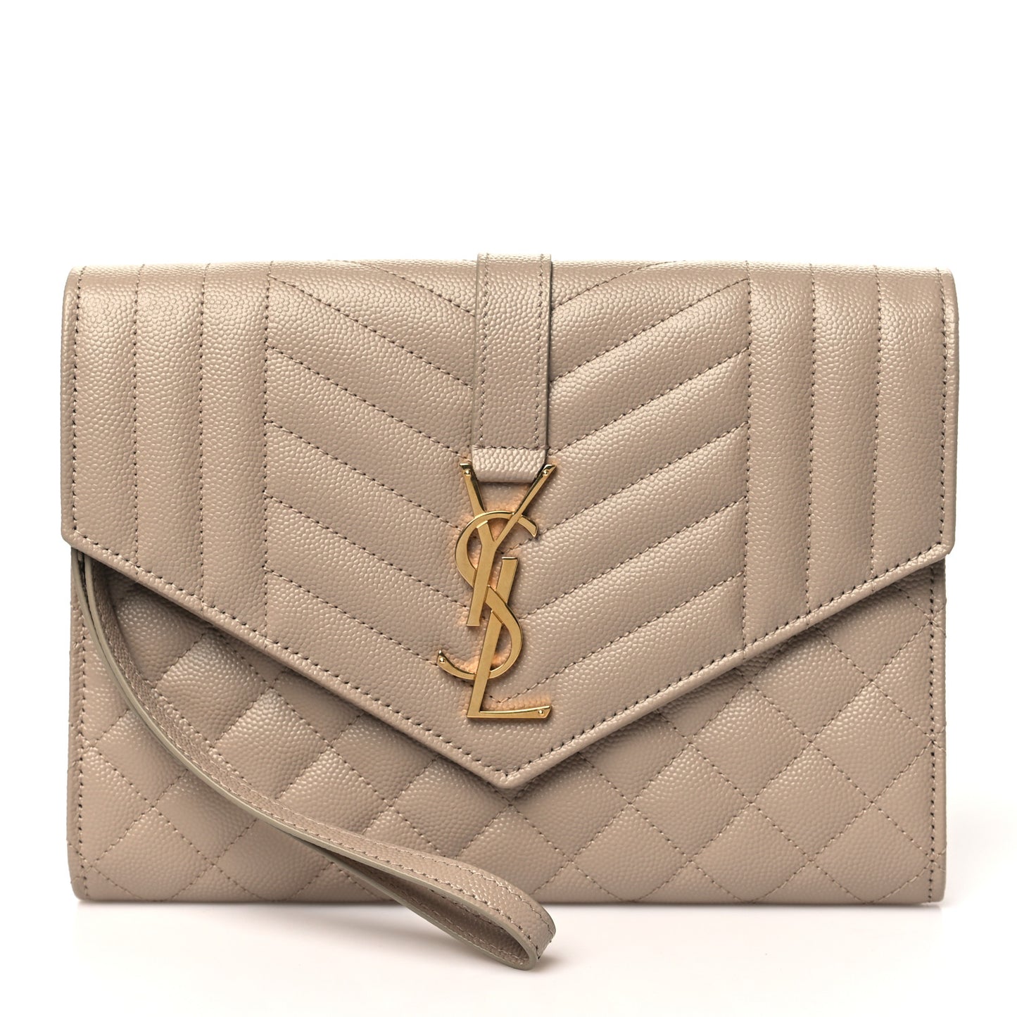 Grain De Poudre Textured Mixed Matelasse Triquilt Monogram Clutch Dark Beige