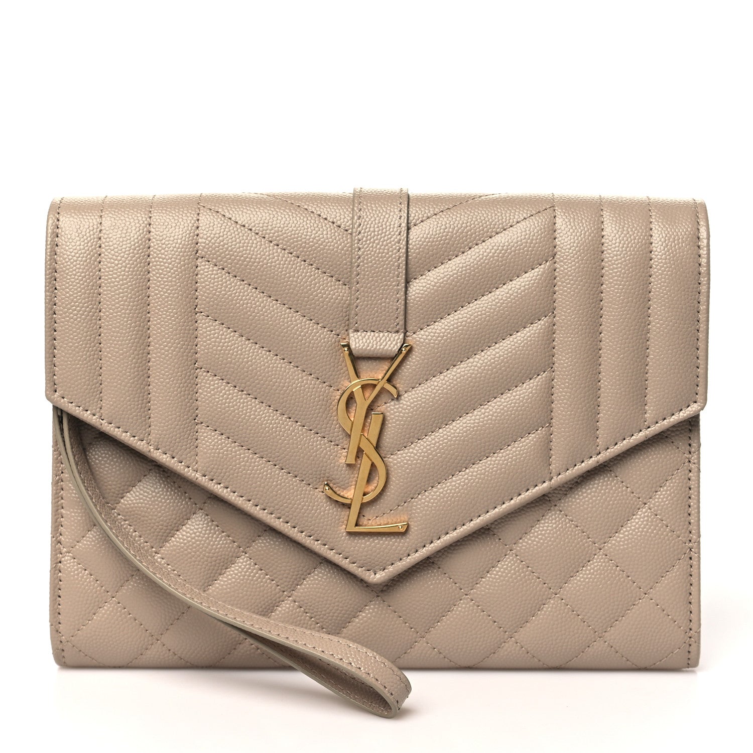 Saint Laurent Grain De Poudre Textured Mixed Matelasse Triquilt Monogram Clutch Dark Beige 1 of 11