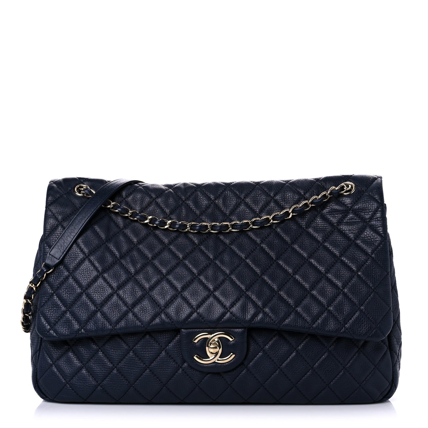 Calfskin Quilted Small XXL Travel Flap Bag Navy