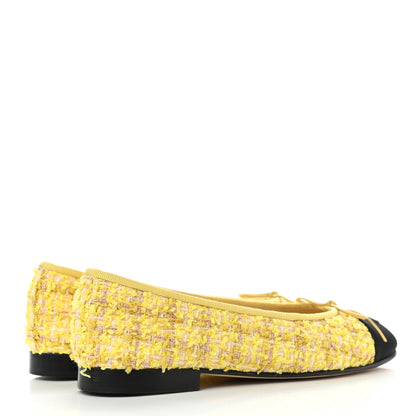 Chanel Tweed Grosgrain Cap Toe Ballerina Flats 36 Yellow Black 4 of 8