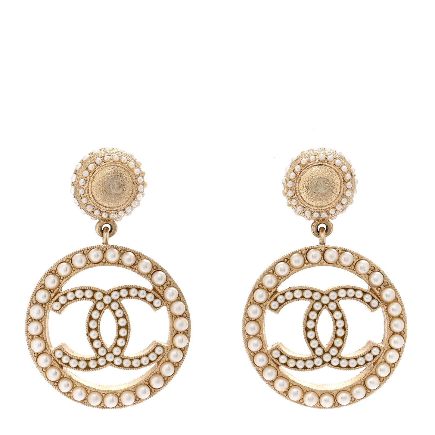 Pearl CC Drop Earrings Light Gold