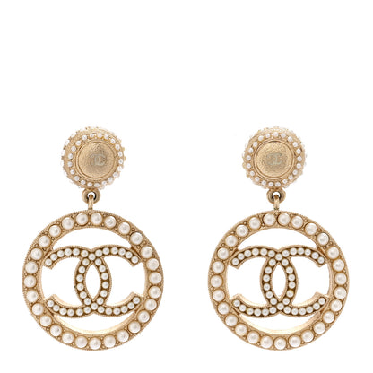 Chanel Pearl CC Drop Earrings Light Gold 1 of 4