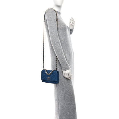 Chanel Denim Quilted Chanel 19 Wallet On Chain WOC Blue 2 of 10