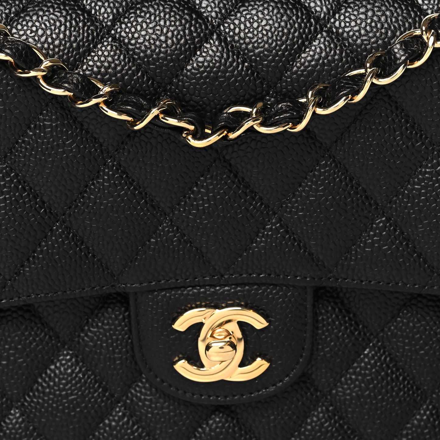 Caviar Quilted Medium Double Flap Black