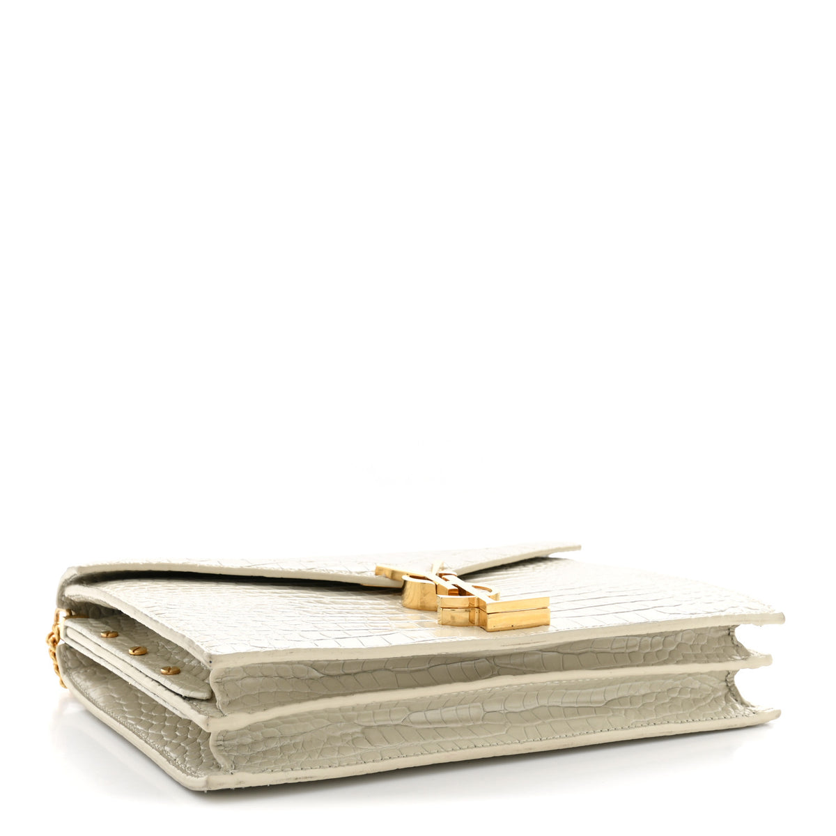 Calfskin Crocodile Embossed Monogram Cassandra Clasp Bag Crema Soft
