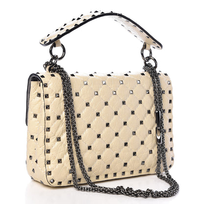 Valentino Garavani Craquele Nappa Medium Rockstud Spike Shoulder Bag Light Ivory 3 of 10