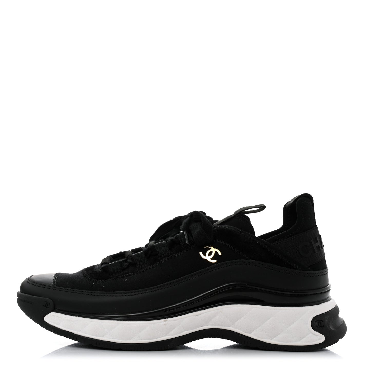 Velvet Calfskin Mixed Fibers CC Sneakers 40.5 Black