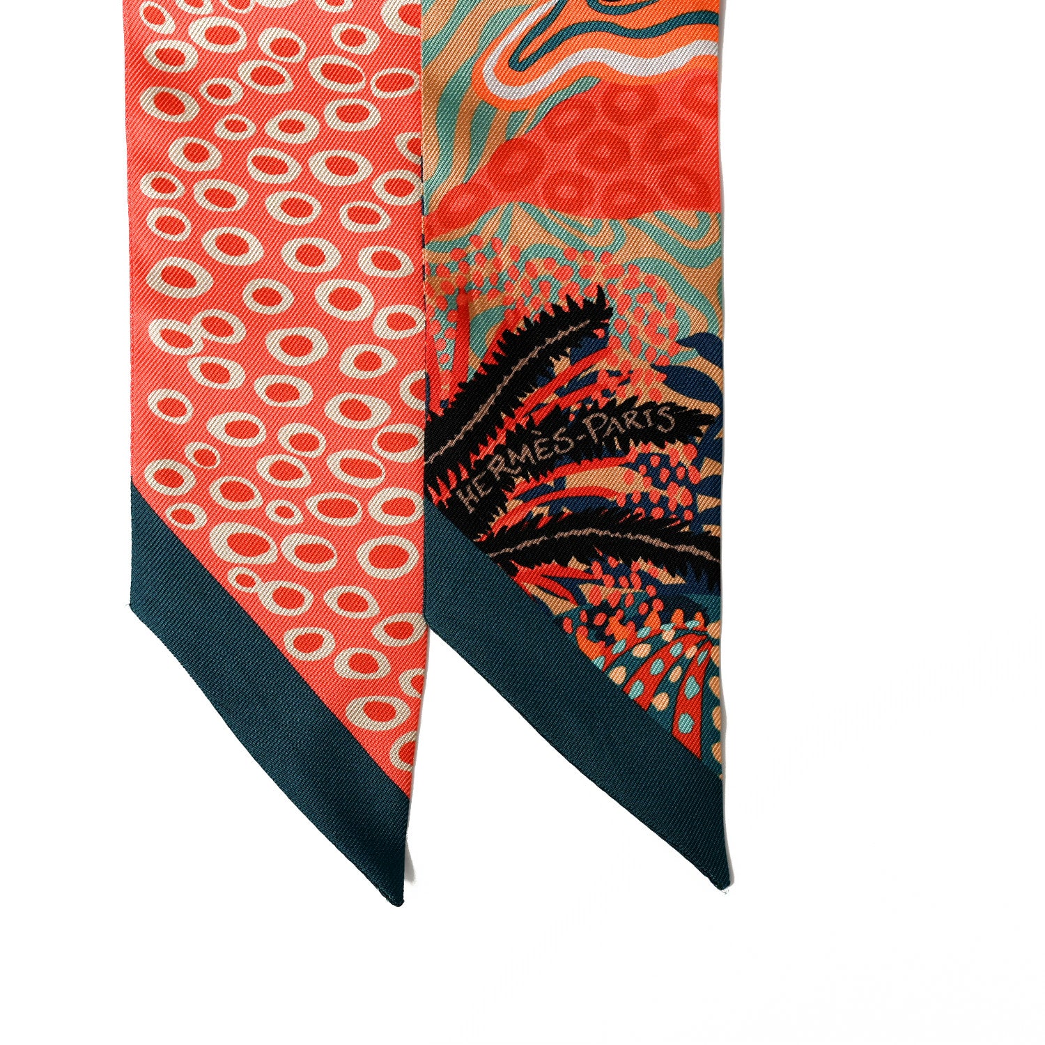 Hermes Silk Under The Waves Twilly Petrole Orange Beige 2 of 4
