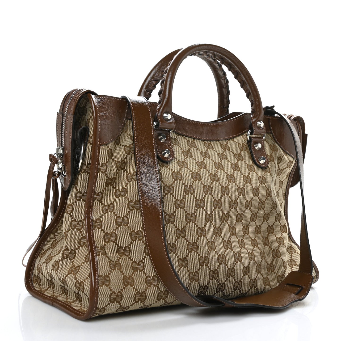 X GUCCI GG Monogram Azalea Calfskin Neo Classic Silver Hardware Medium City Beige Ebony Brown Sugar