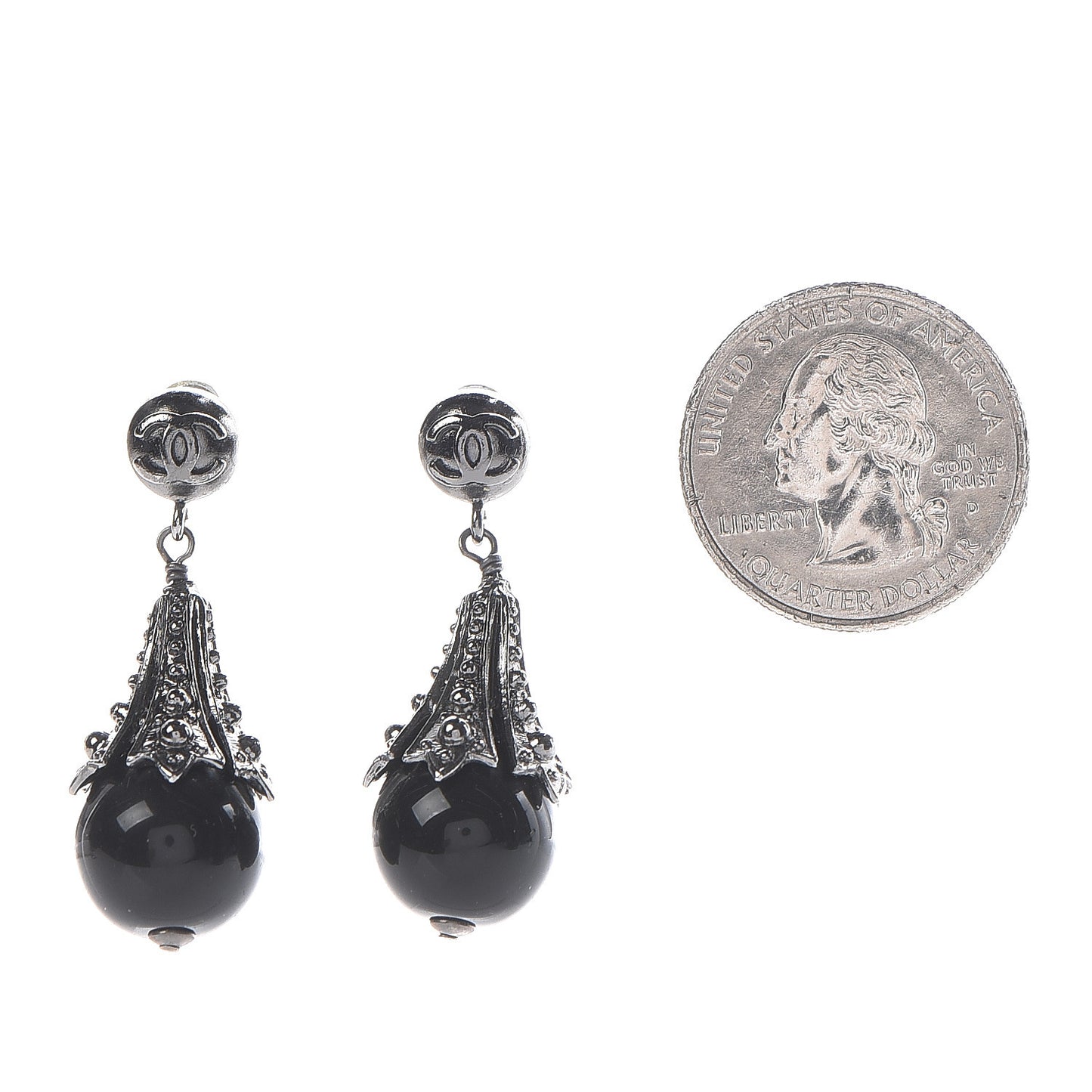 Ruthenium CC Bead Drop Earrings Black