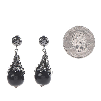 Chanel Ruthenium CC Bead Drop Earrings Black 2 of 5