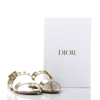 Christian Dior Laminated Calfskin D-Dior Slide Flat Sandals 37.5 Pale Gold 10 of 10