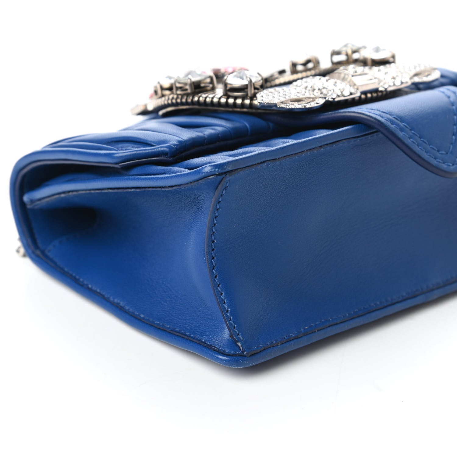 Miu Miu Nappa Matelasse Crystal Embellished Lady Shoulder Bag Blue 6 of 9