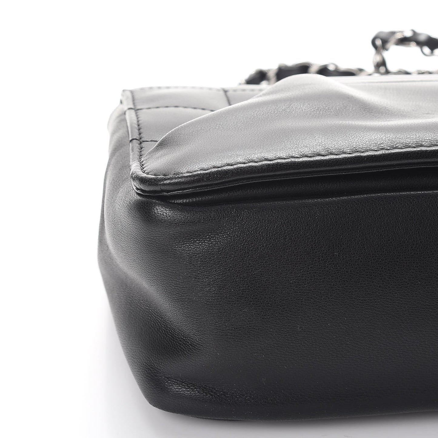 Lambskin Square Stitched Kiss Lock Flap Black