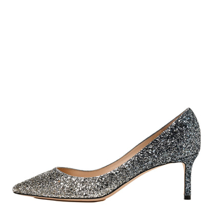 Jimmy Choo Glitter Pointy Toe Romy 60 Pumps 39 Silver Dusk Blue 1 of 10