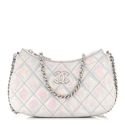 Chanel Iridescent Mirror Goatskin Quilted Clutch With Chain Silver 1 of 12
