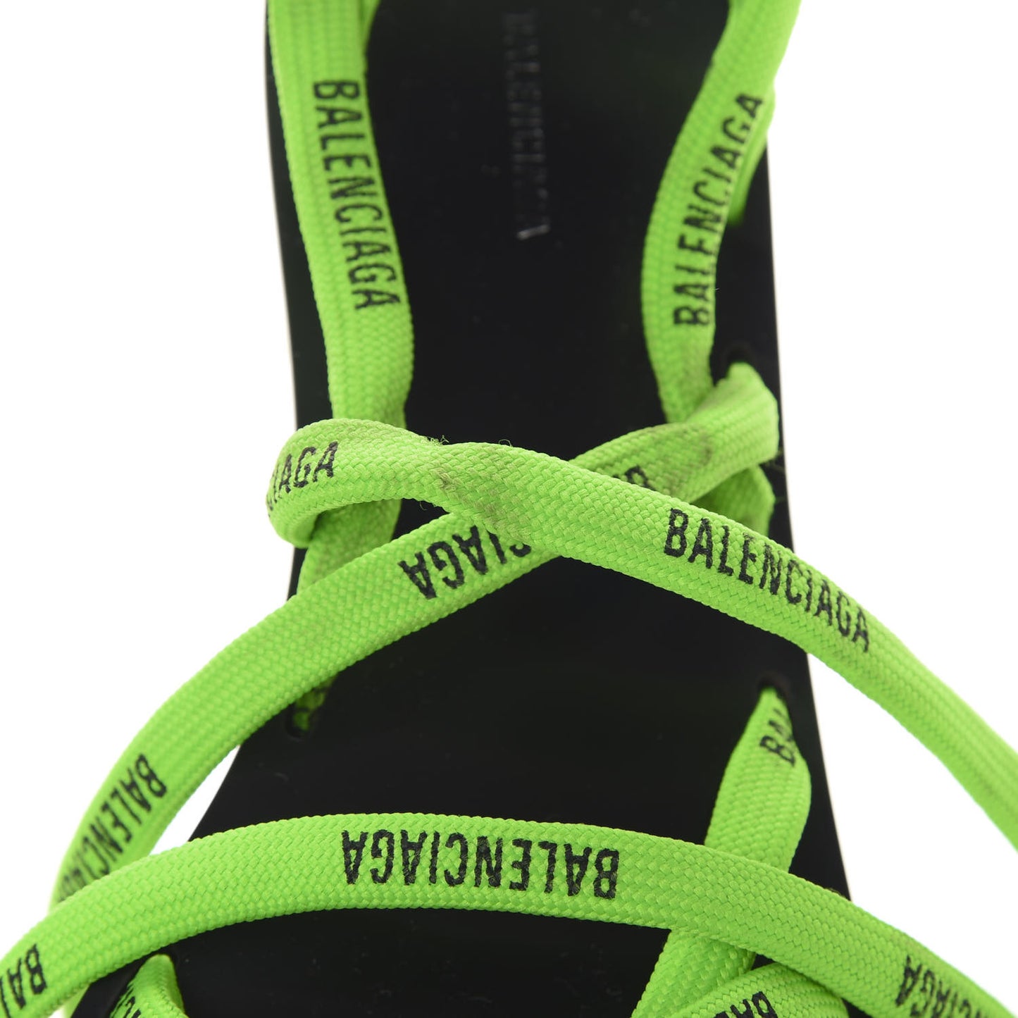 Nylon Calfskin Logo Lace Flat Sandals 39 Neon Green