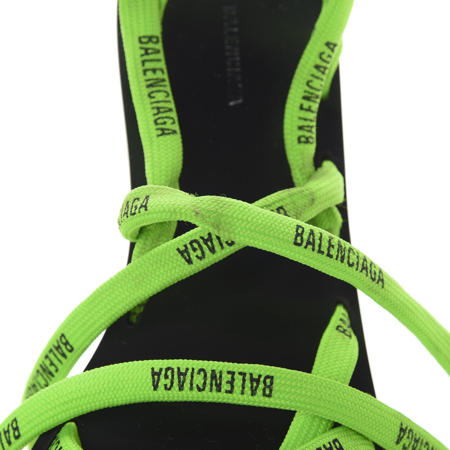 Balenciaga Nylon Calfskin Logo Lace Flat Sandals 39 Neon Green 8 of 10