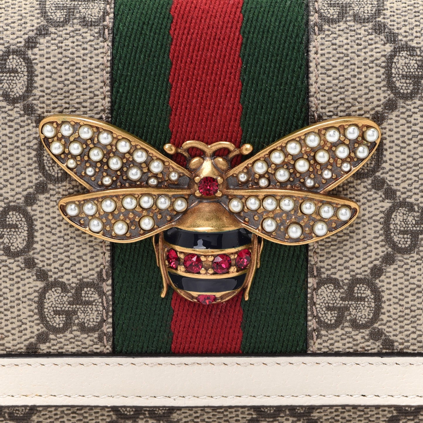 GG Supreme Monogram Web Queen Margaret Chain Wallet White