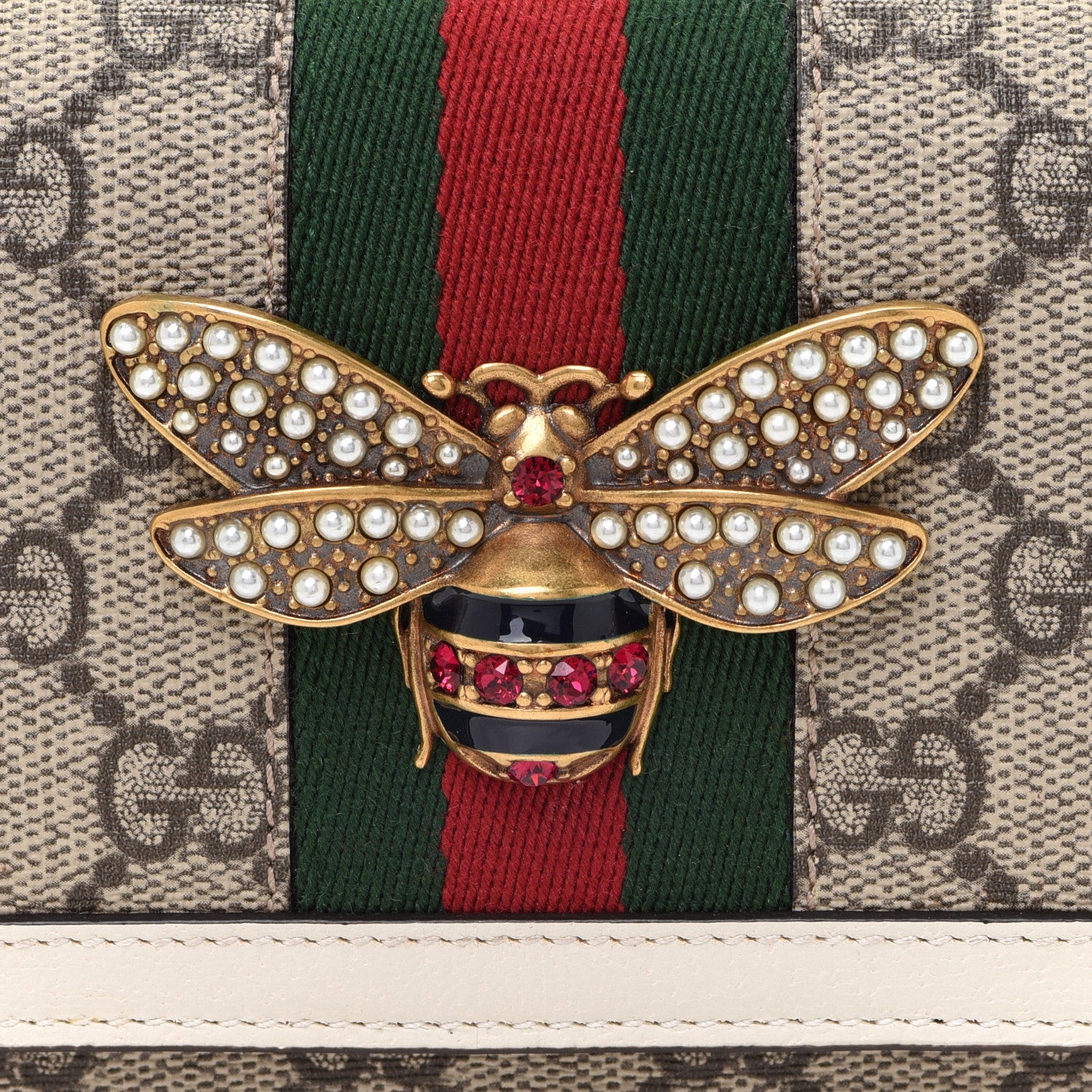 Gucci GG Supreme Monogram Web Queen Margaret Chain Wallet White 7 of 10