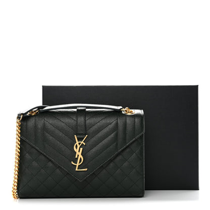 Saint Laurent Grain De Poudre Textured Mixed Matelasse Medium Triquilt Monogram Satchel Vert Fonce 3 of 11