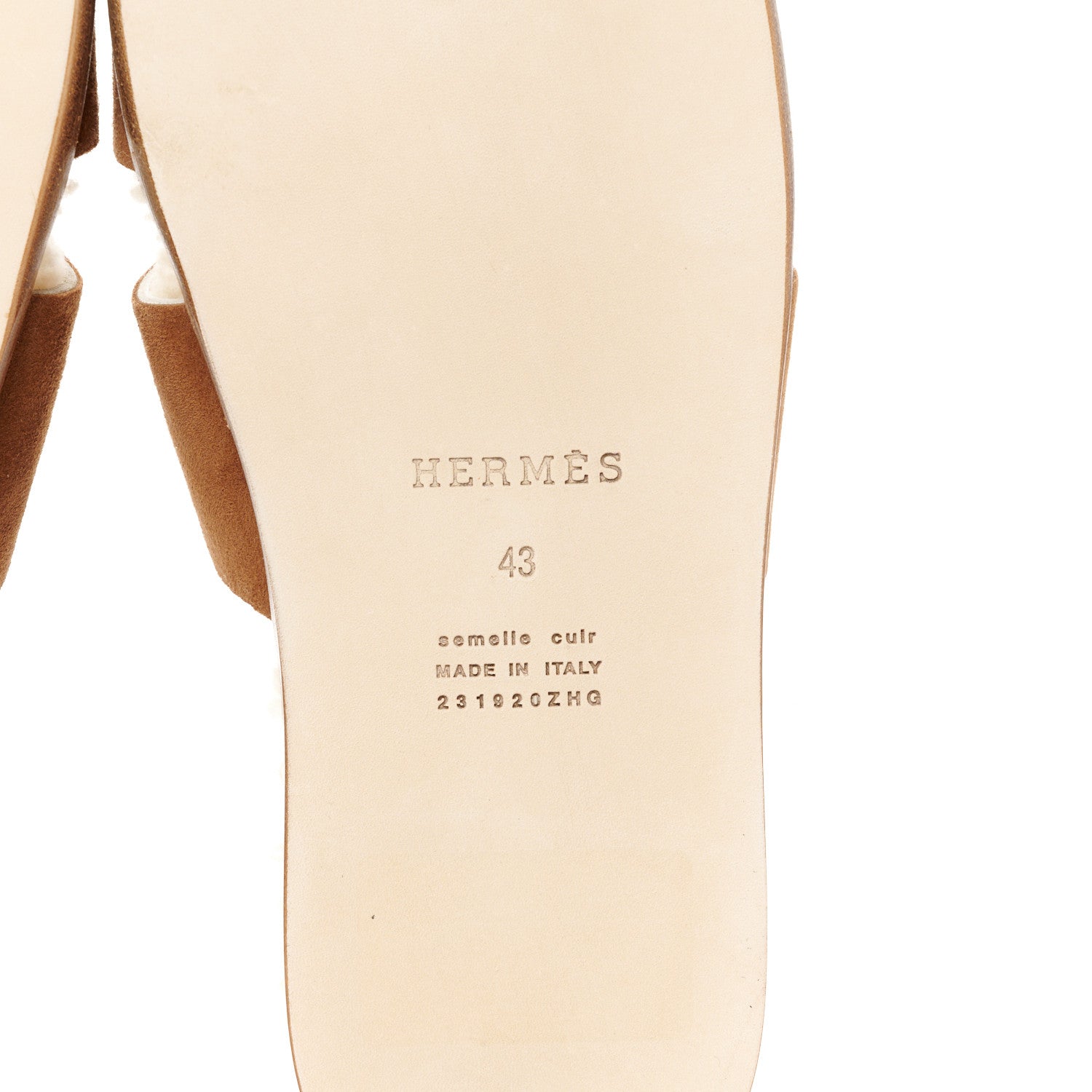 Hermes Suede Goatskin Woolskin Mens Izmir Sandals 43 Marron Teck Ecru 6 of 9