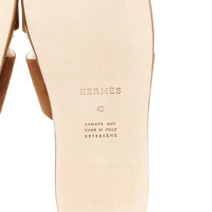 Hermes Suede Goatskin Woolskin Mens Izmir Sandals 43 Marron Teck Ecru 6 of 9