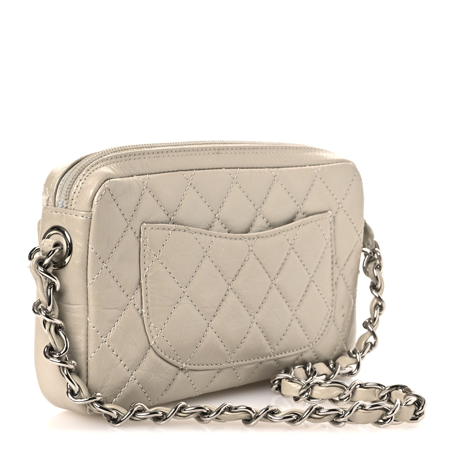 Chanel Metallic Aged Calfskin Quilted Cotton Club Pochette Argent Clair 3 of 14