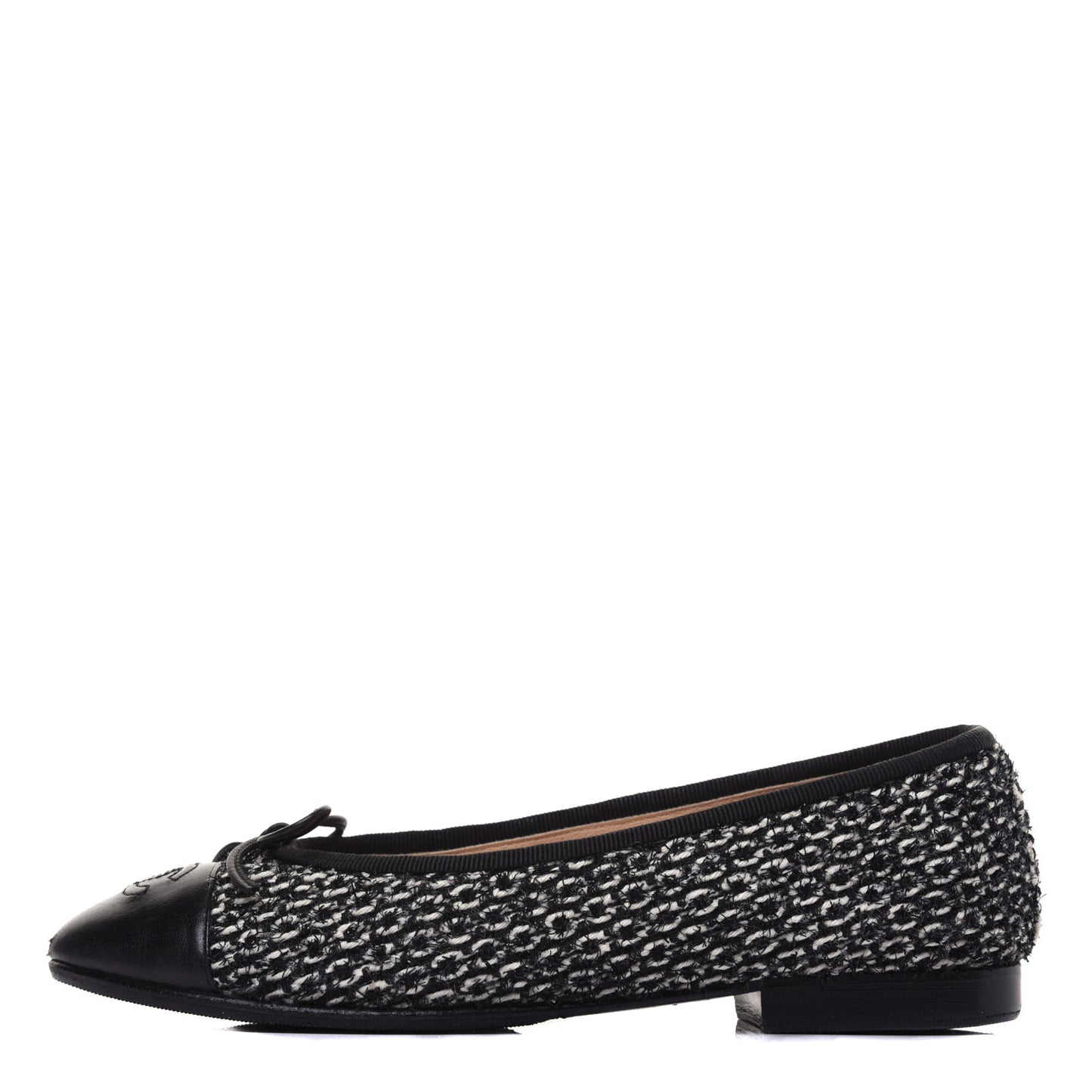 Tweed Cap Toe Ballerina Flats 36.5 Black White