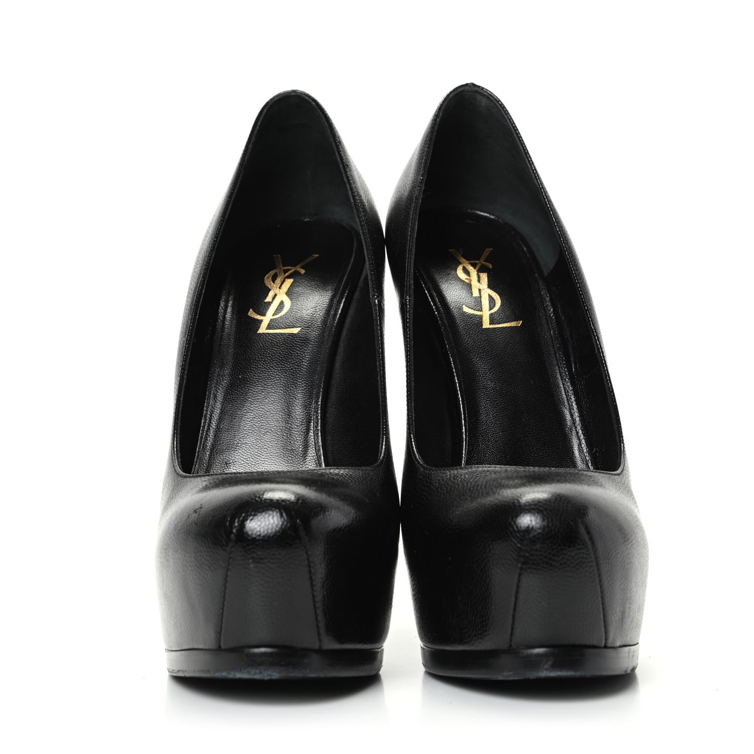 Saint Laurent Pebbled Leather Tribute Two Platform Pumps 39 Black 2 of 12