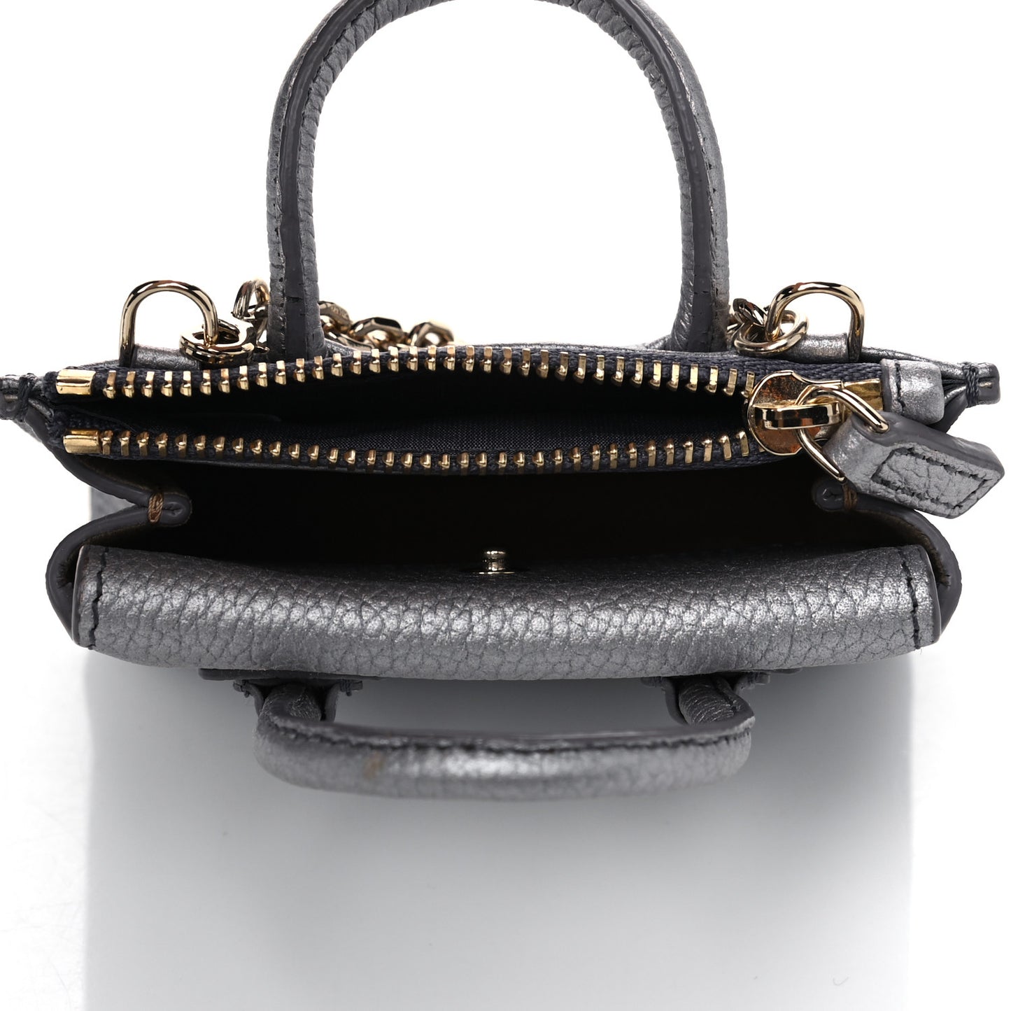 Metallic Grained Calfskin Mini Milla Handbag Card Case Silver