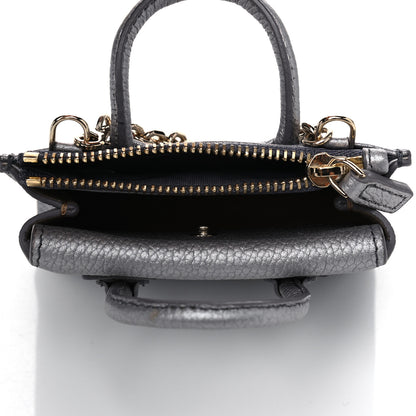 MCM Metallic Grained Calfskin Mini Milla Handbag Card Case Silver 4 of 4