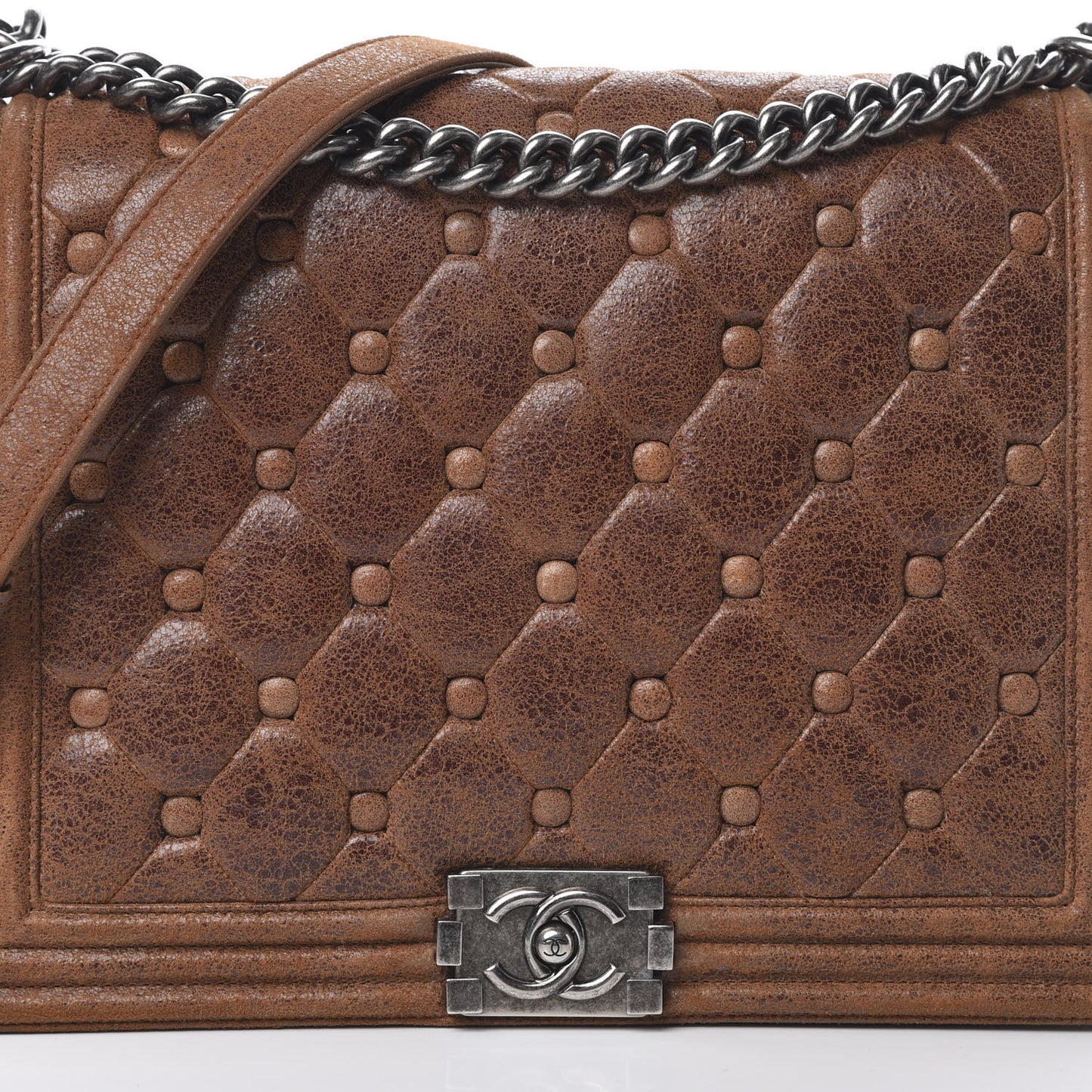 Nubuck Chesterfield Quilted Large Celtic Boy Flap Brown