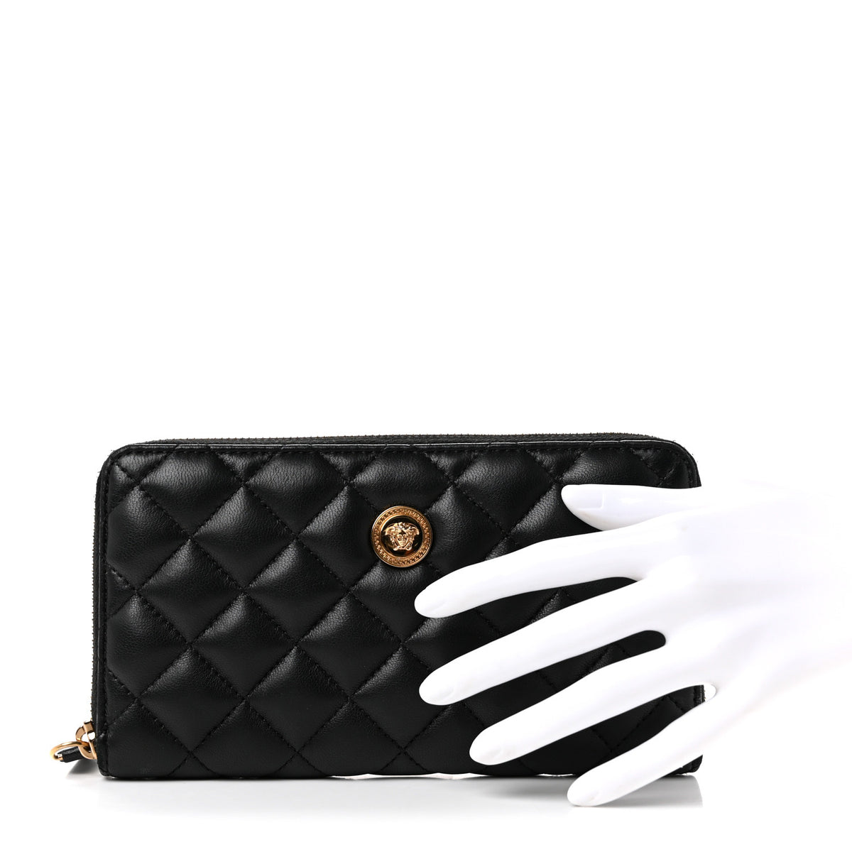 Nappa Quilted Medusa Zip Around Wallet Black