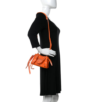 Balenciaga Semi Shiny Calfskin Crocodile Embossed Neo Classic Silver Hardware Nano City Crossbody Orange 2 of 8