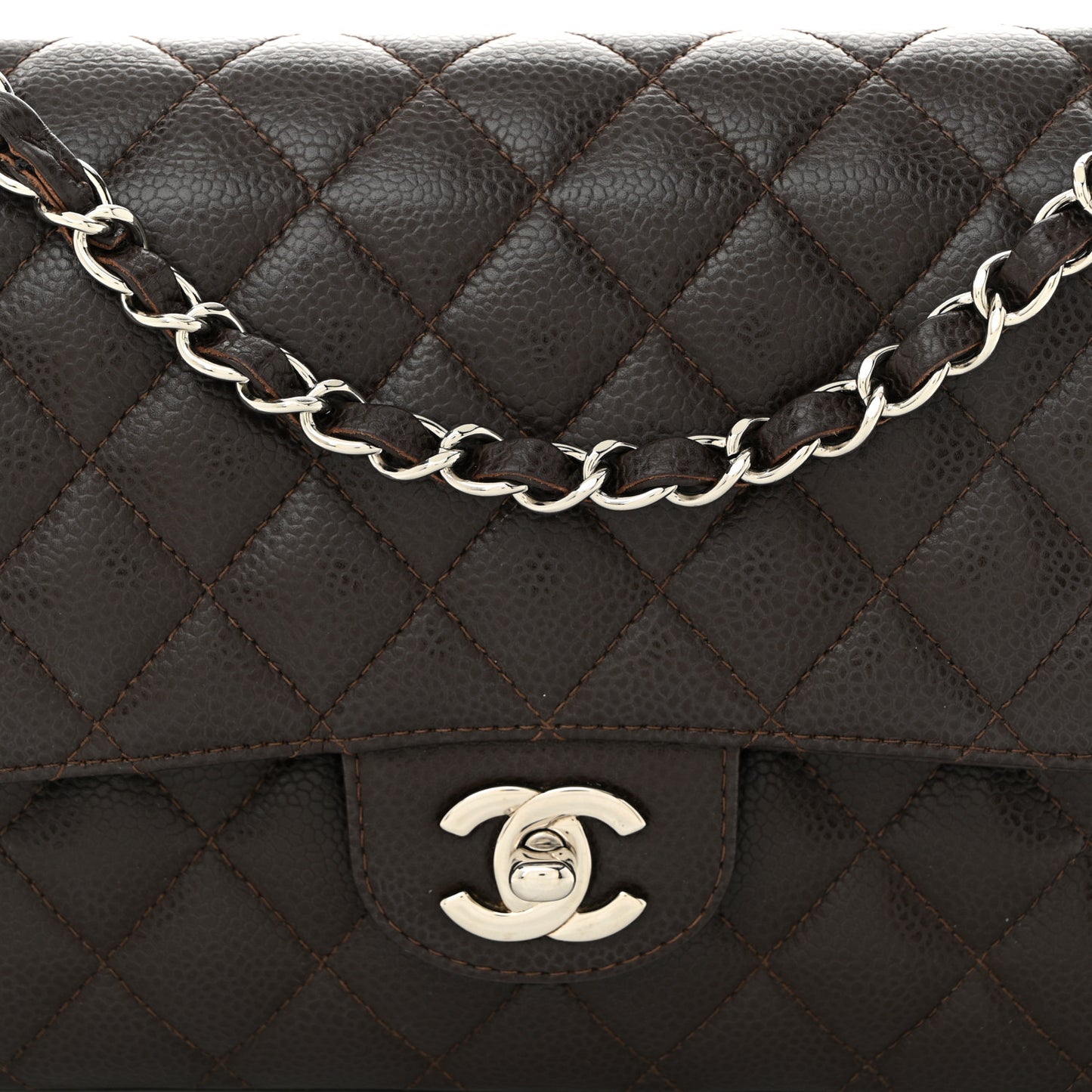 Caviar Quilted Medium Double Flap Brown