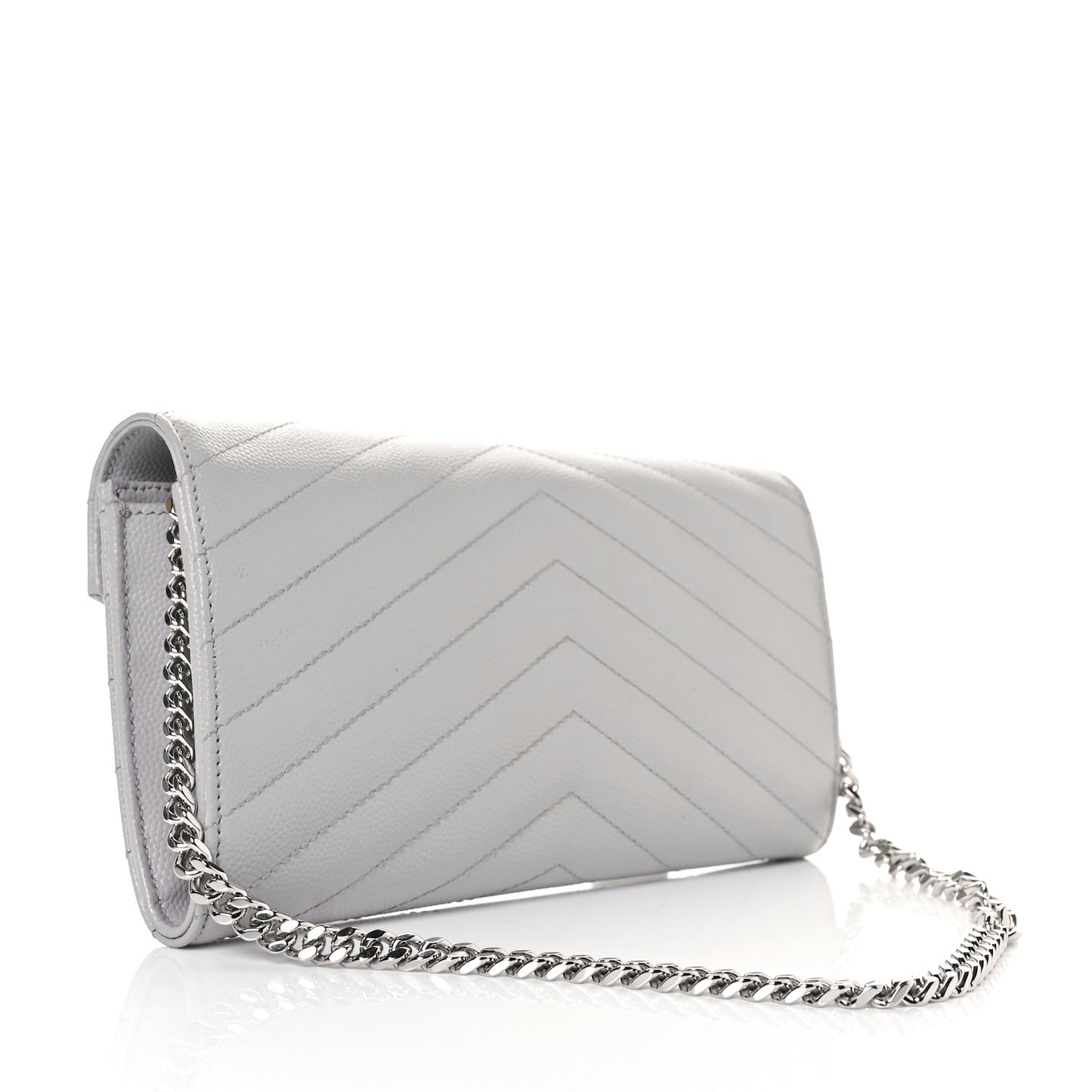 Grain De Poudre Matelasse Chevron Small Monogram Chain Wallet Light Grey