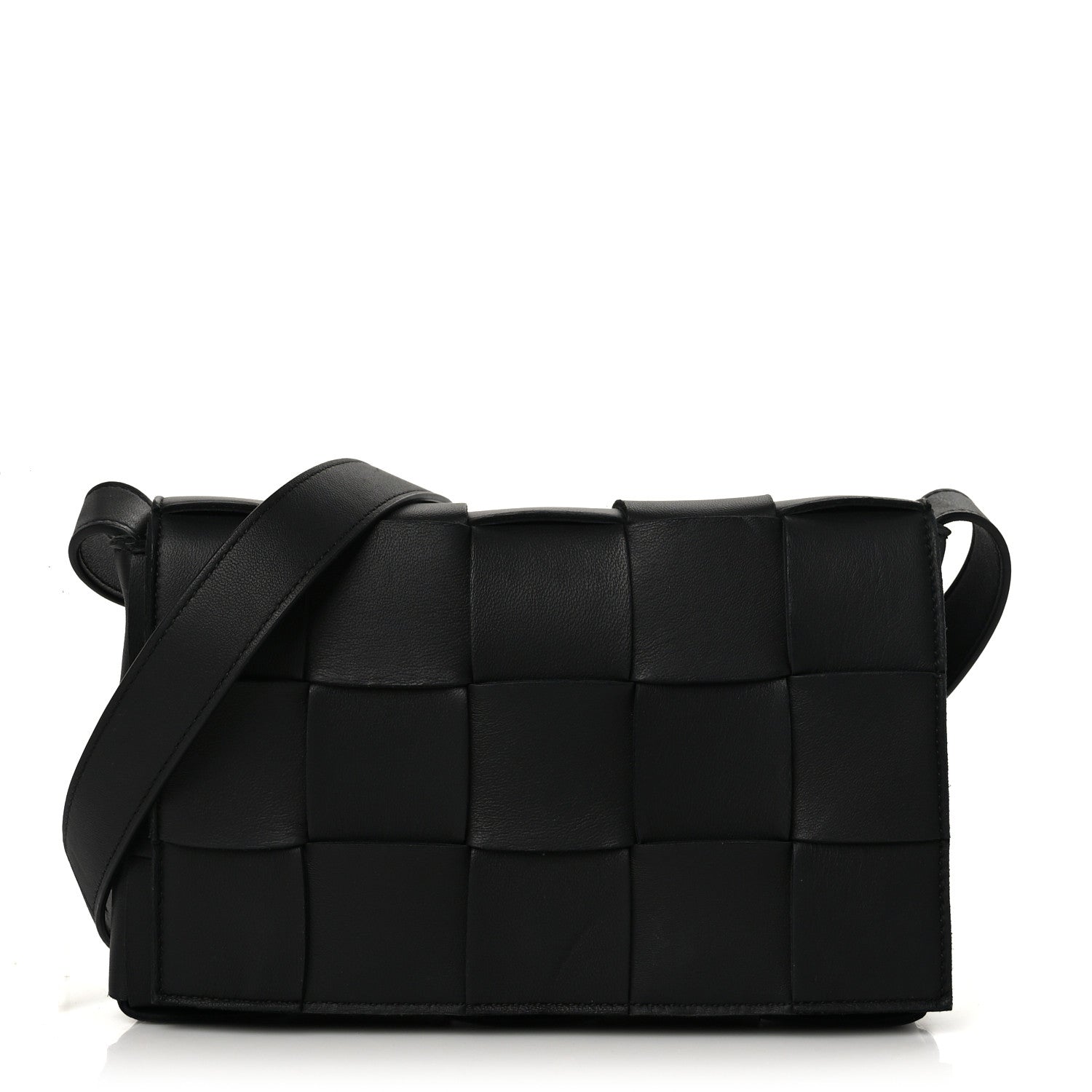 Bottega Veneta Lambskin Maxi Intrecciato Cassette Crossbody Bag Black 1 of 8