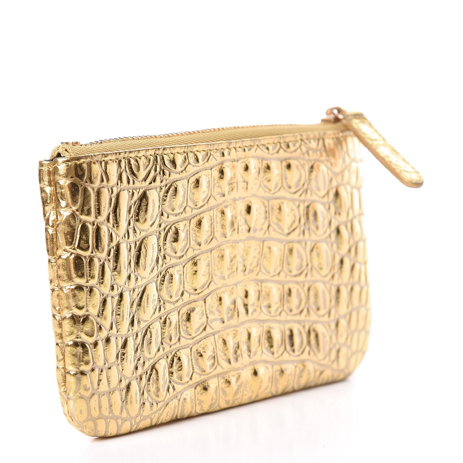 Chanel Metallic Calfskin Crocodile Embossed Cocodile Cosmetic Case Gold 3 of 8