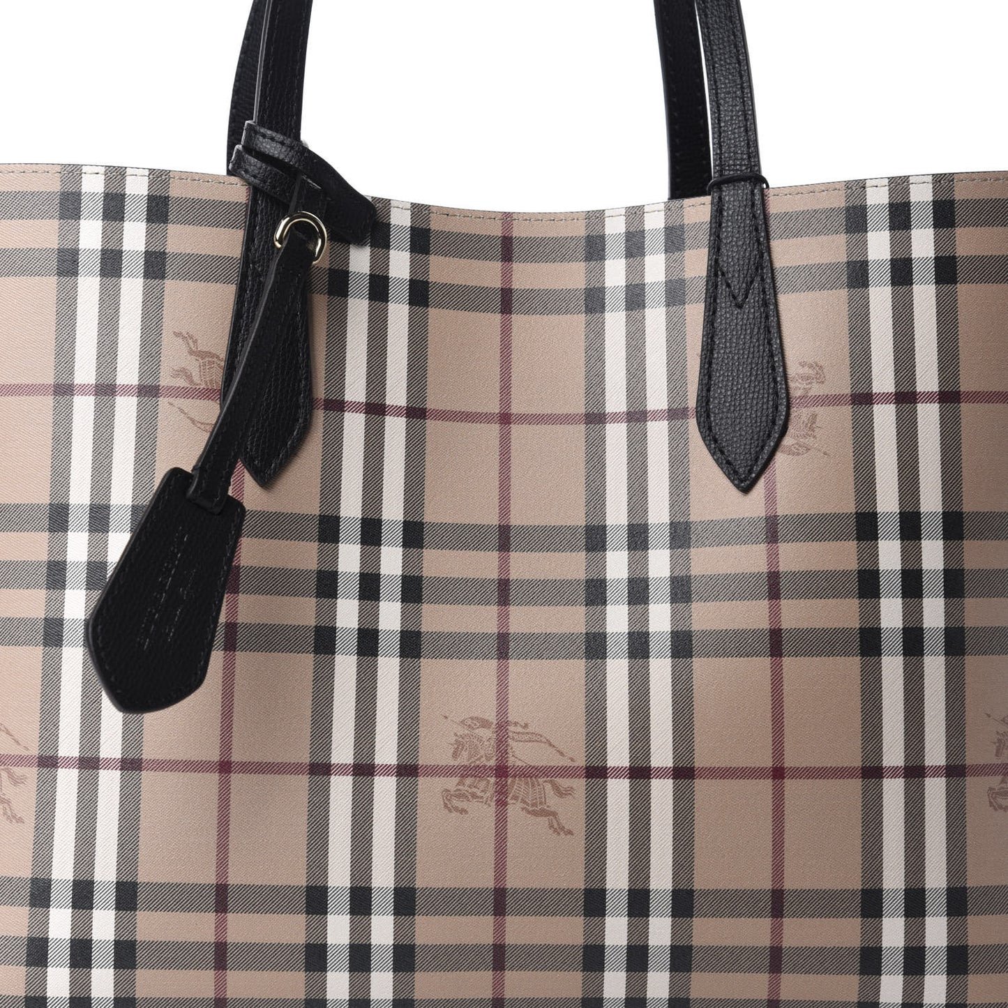 Grainy Calfskin Haymarket Check Medium Reversible Tote Black
